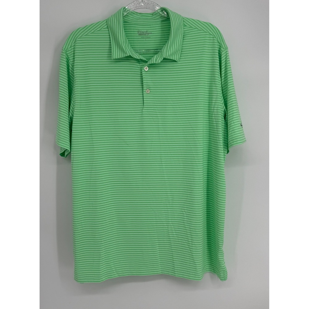 Walter Hagen Essentials Mens Sz L Green Striped Short Sleeve Golf Polo Shirt